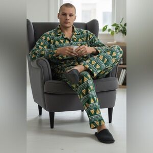MeUndies Men’s Green Pizza Fair Isle  Pajama Set Size 2X rare pepperoni pizza pj